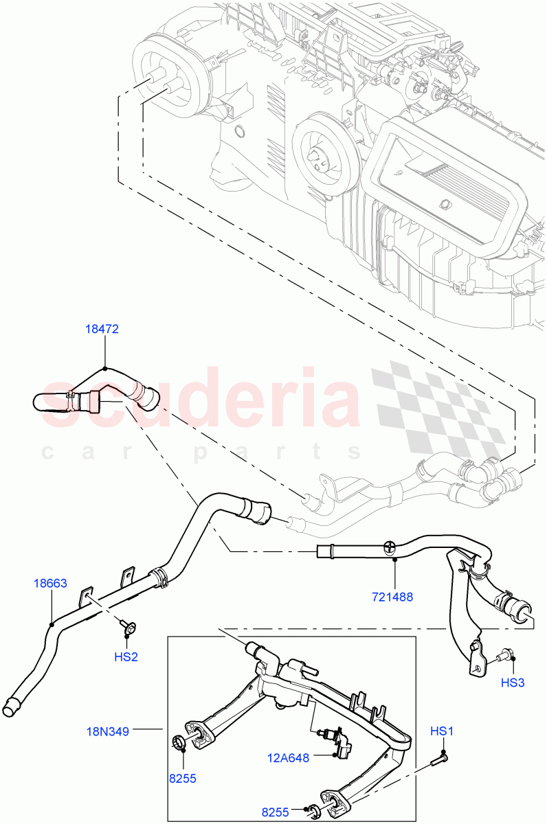 Heater Hoses (Solihull Plant Build) (3.0L DOHC GDI SC V6 PETROL, Less Auxiliary Coolant Pumps, Less Heater, With Fresh Air Heater, With Ptc Heater) ((V) FROMHA000001) of Land Rover Land Rover Discovery 5 (2017+) [2.0 Turbo Petrol AJ200P]