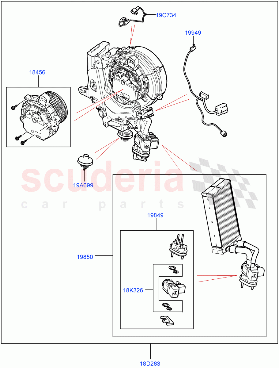 Heater/Air Cond.Internal Components(Auxiliary Unit)(Standard Wheelbase,3 Zone Air Conditioning + Chiller) of Land Rover Land Rover Defender (2020+) [3.0 I6 Turbo Petrol AJ20P6]