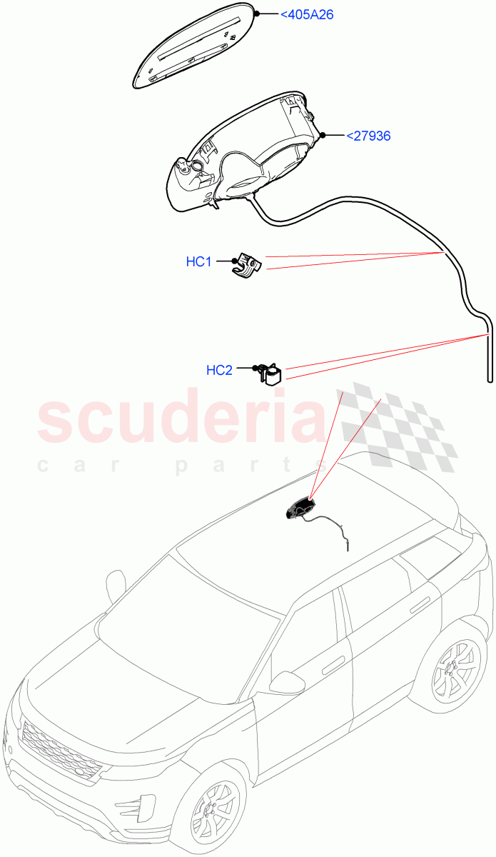 Fuel Tank Filler Door And Controls (Changsu (China), Electric Engine Battery-MHEV, Less Electric Engine Battery) of Land Rover Land Rover Range Rover Evoque (2019+) [1.5 I3 Turbo Petrol AJ20P3]