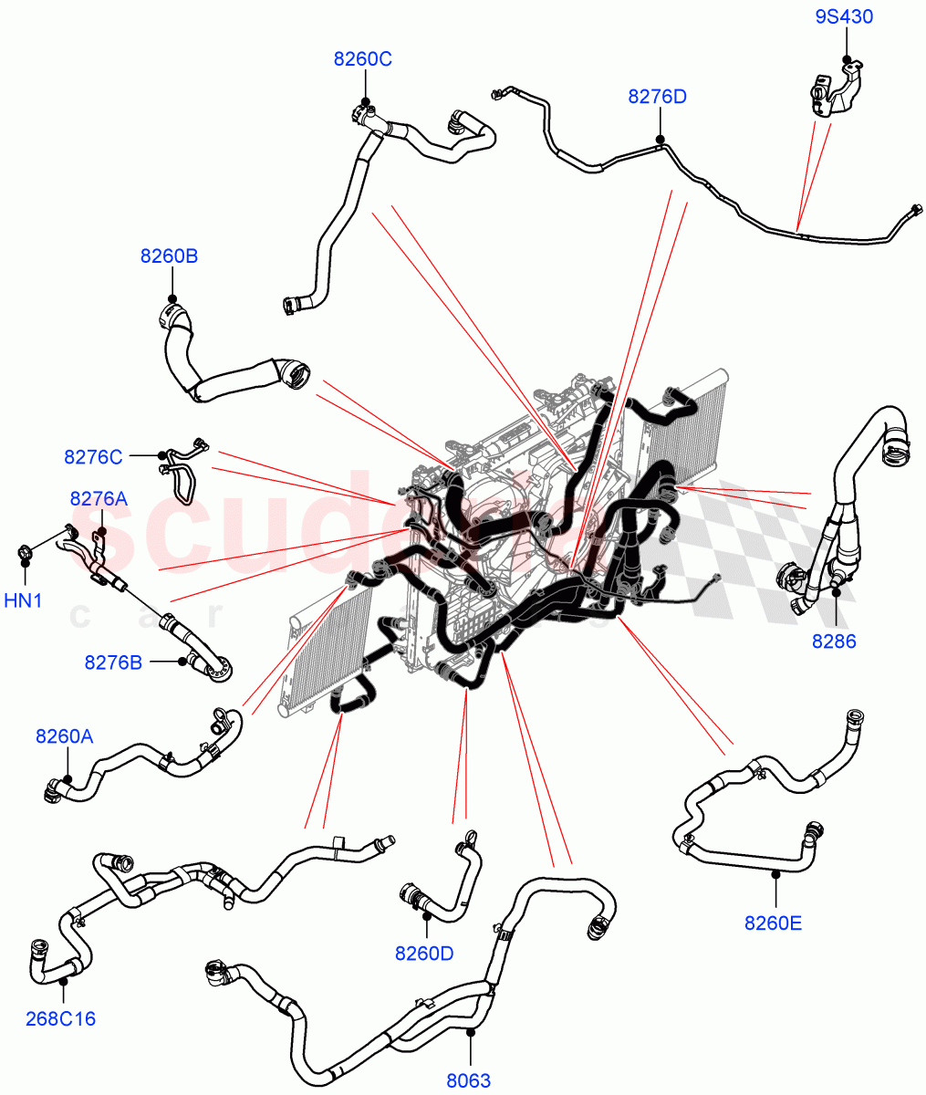 Cooling System Pipes And Hoses(Nitra Plant Build)(2.0L I4 High DOHC AJ200 Petrol,With Extra Engine Cooling System)((V)TOL2999999) of Land Rover Land Rover Defender (2020+) [2.0 Turbo Petrol AJ200P]