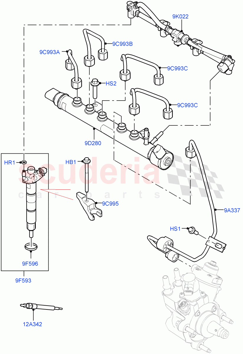 Fuel Injectors And Pipes (2.0L AJ21D4 Diesel Mid, Halewood (UK)) ((V) FROMMH000001) of Land Rover Land Rover Range Rover Evoque (2019+) [2.0 Turbo Diesel AJ21D4]