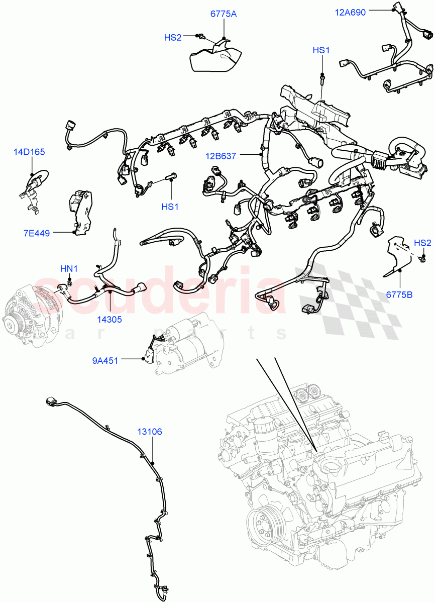 Electrical Wiring - Engine And Dash(5.0L OHC SGDI SC V8 Petrol - AJ133)((V)TOHA999999) of Land Rover Land Rover Range Rover Sport (2014+) [4.4 DOHC Diesel V8 DITC]