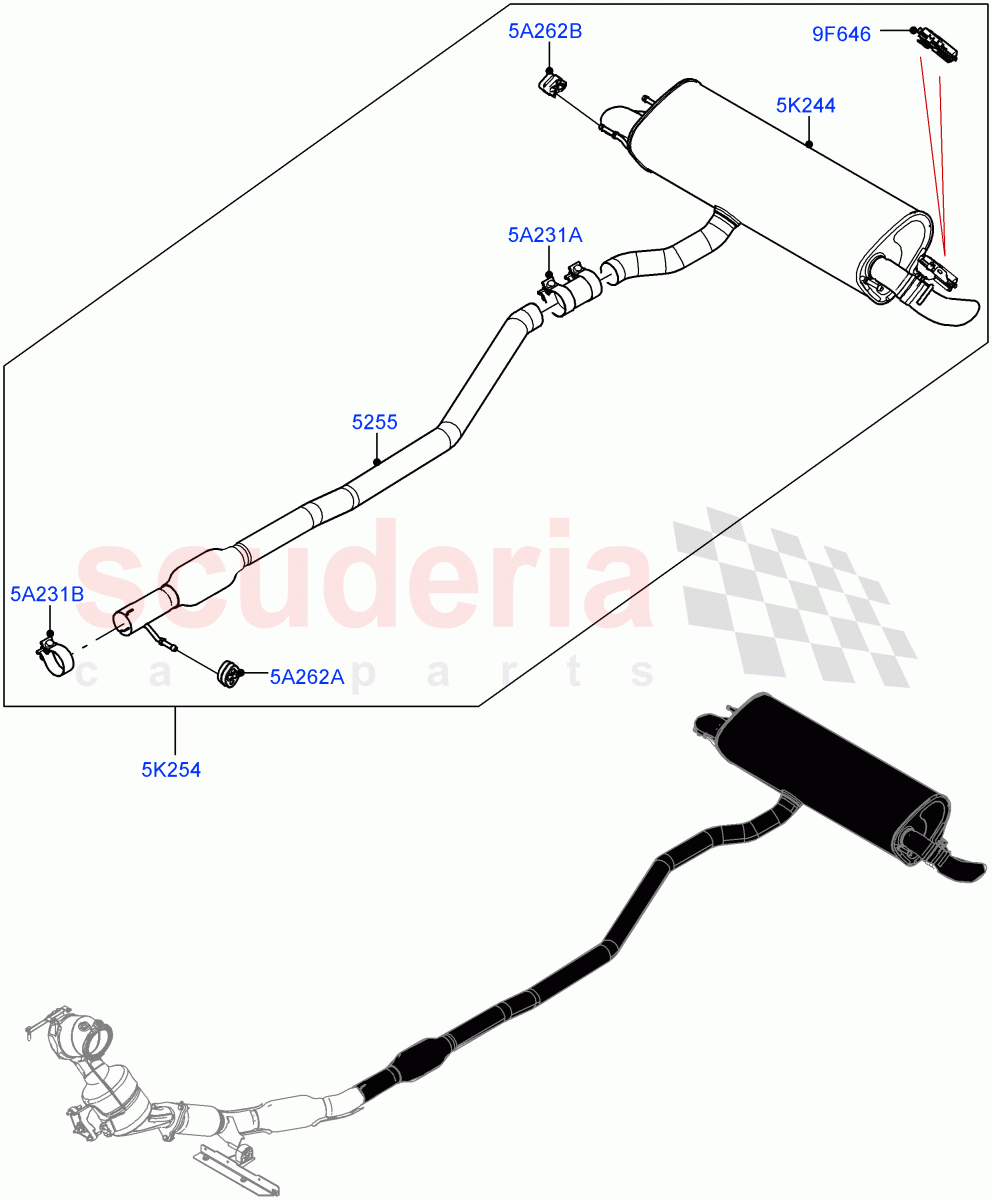 Rear Exhaust System(2 Door Convertible,2.0L I4 Mid DOHC AJ200 Petrol)((V)FROMHH000001) of Land Rover Land Rover Range Rover Evoque (2012-2018) [2.0 Turbo Petrol AJ200P]