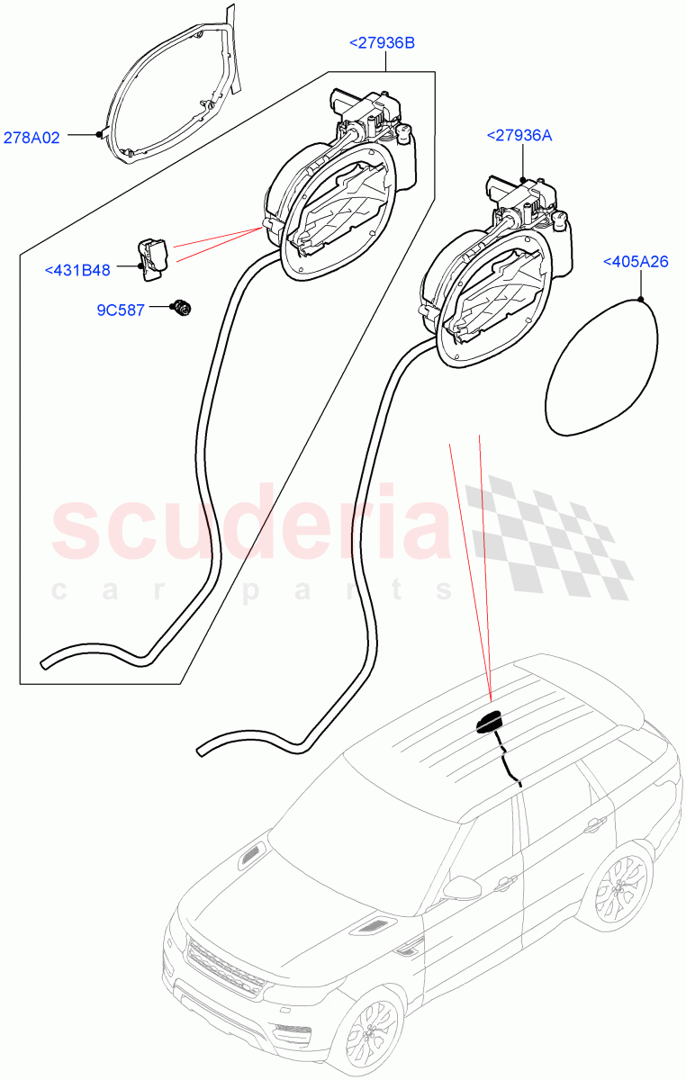 Fuel Tank Filler Door And Controls of Land Rover Land Rover Range Rover Sport (2014+) [3.0 DOHC GDI SC V6 Petrol]