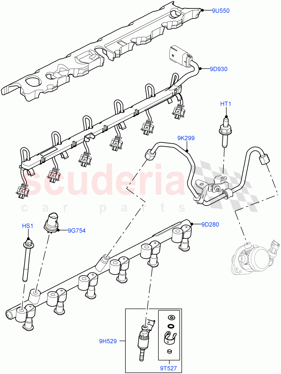 Fuel Injectors And Pipes (3.0L AJ20P6 Petrol High, 3.0L AJ20P6 Petrol PHEV) of Land Rover Land Rover Range Rover (2022+) [3.0 I6 Turbo Petrol AJ20P6]