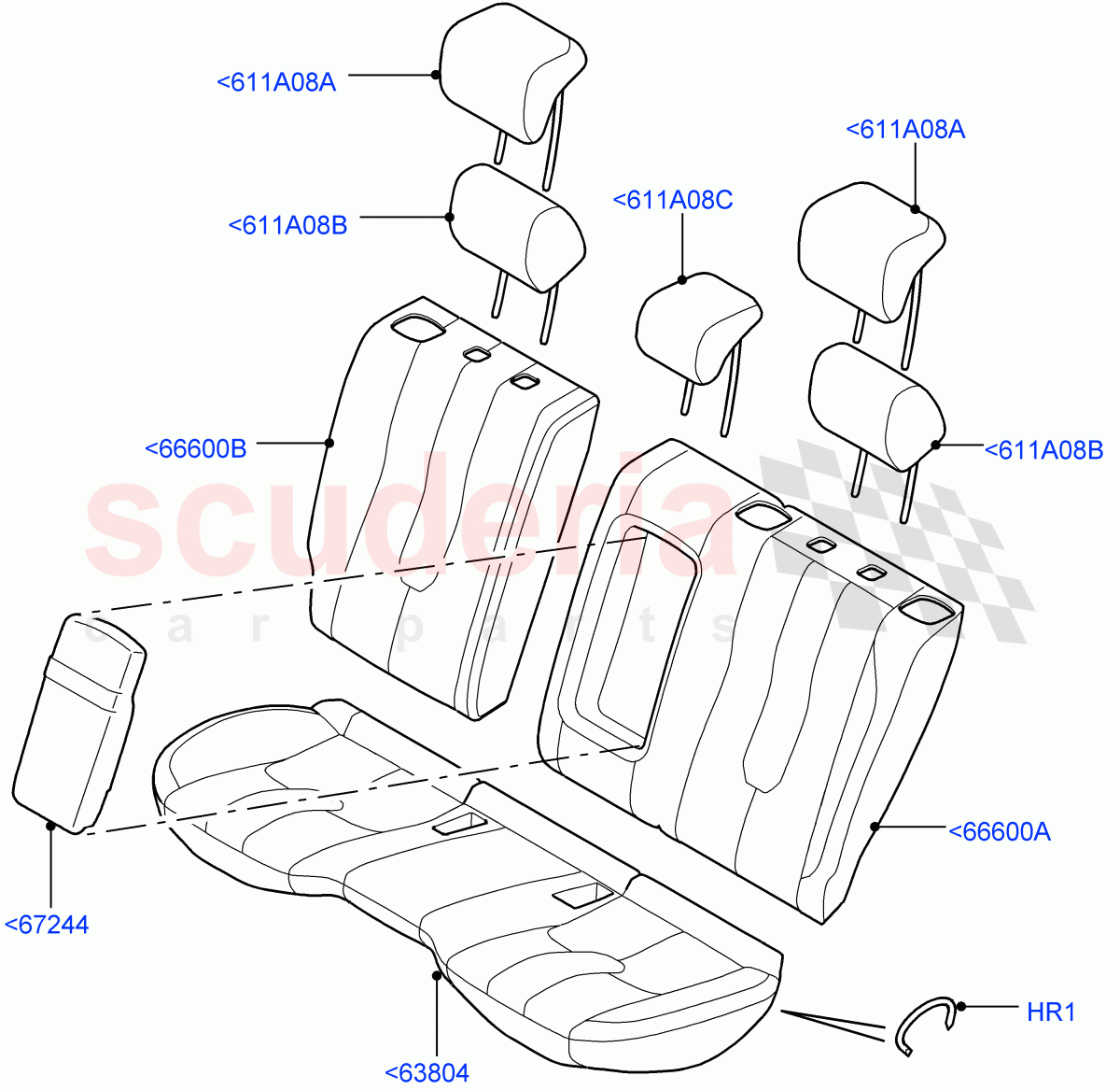 Rear Seat Covers(Taurus Leather Perforated,Halewood (UK),With 60/40 Split - Folding Rr Seat,2nd Row Seat 60/40 (3 P) - Folding) of Land Rover Land Rover Range Rover Evoque (2012-2018) [2.2 Single Turbo Diesel]