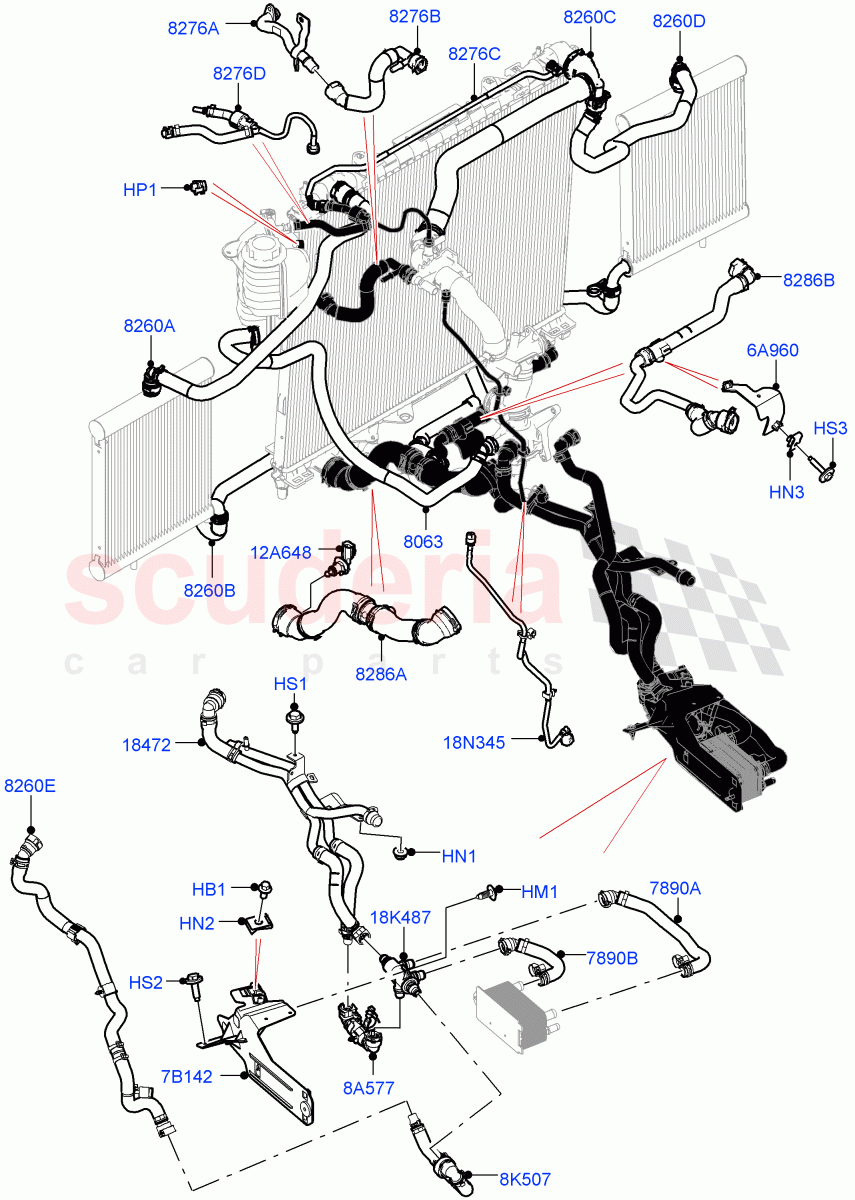 Cooling System Pipes And Hoses(3.0L AJ20D6 Diesel High,With Extra Engine Cooling System)((V)FROMM2000001) of Land Rover Land Rover Defender (2020+) [3.0 I6 Turbo Diesel AJ20D6]