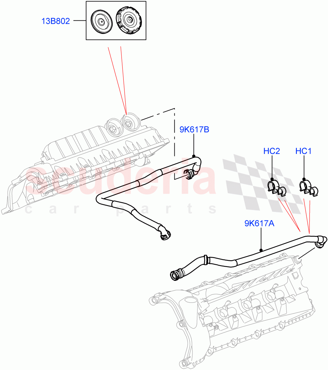 Emission Control - Crankcase (Nitra Plant Build) (5.0 Petrol AJ133 DOHC CDA) ((V) FROMM2000001) of Land Rover Land Rover Defender (2020+) [5.0 OHC SGDI SC V8 Petrol]