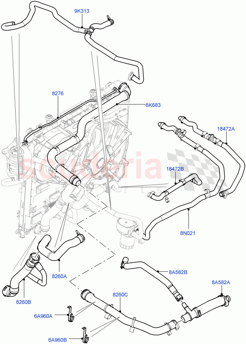 Cooling System Pipes And Hoses (2.0L 16V TIVCT T/C 240PS Petrol) of Land Rover Land Rover Range Rover Sport (2014+) [2.0 Turbo Petrol GTDI]