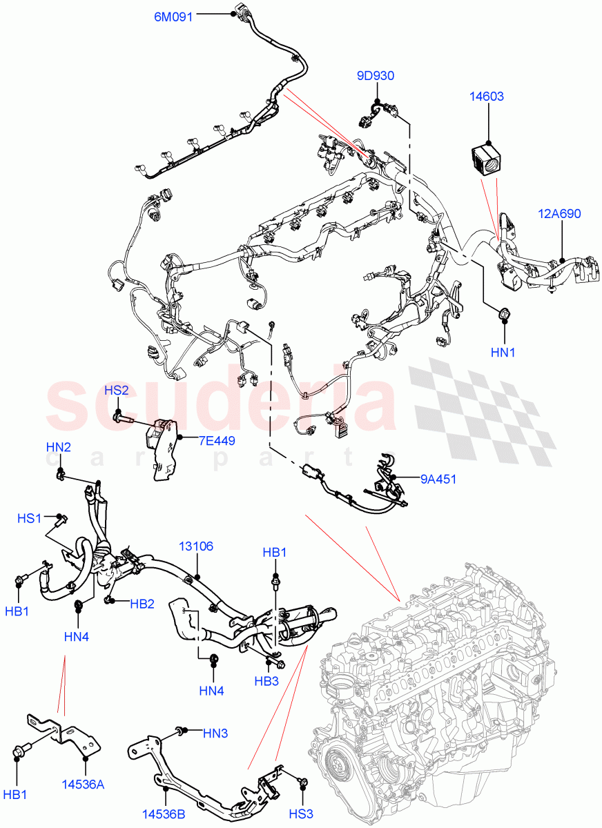 Engine Harness (Nitra Plant Build) (3.0L AJ20D6 Diesel High, Less Electric Engine Battery) ((V) FROMM2000001) of Land Rover Land Rover Discovery 5 (2017+) [3.0 Diesel 24V DOHC TC]