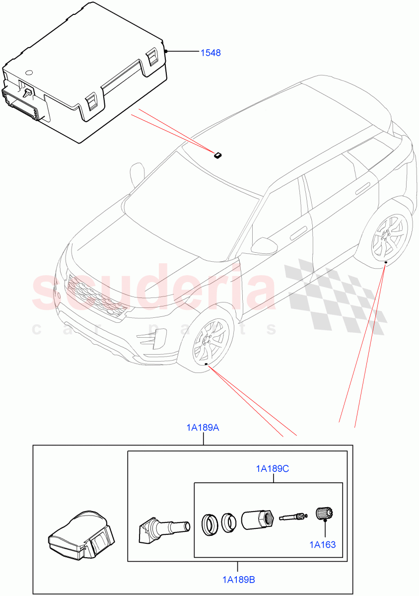 Tyre Pressure Monitor System (Halewood (UK), With Tyre Pressure Sensors) ((V) TOMH143835) of Land Rover Land Rover Range Rover Evoque (2019+) [2.0 Turbo Diesel]