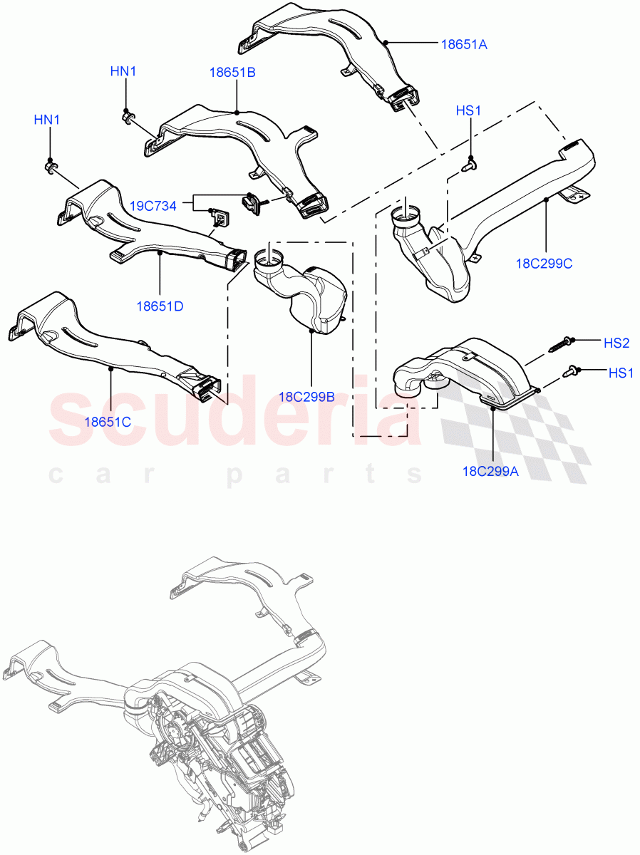 Air Vents, Louvres And Ducts (Internal Components, Under Rear Seat) (Premium Air Con Hybrid Front/Rear, With Air Conditioning - Front/Rear) ((V) FROMJA000001, (V) TOJA999999) of Land Rover Land Rover Range Rover (2012-2021) [3.0 Diesel 24V DOHC TC]