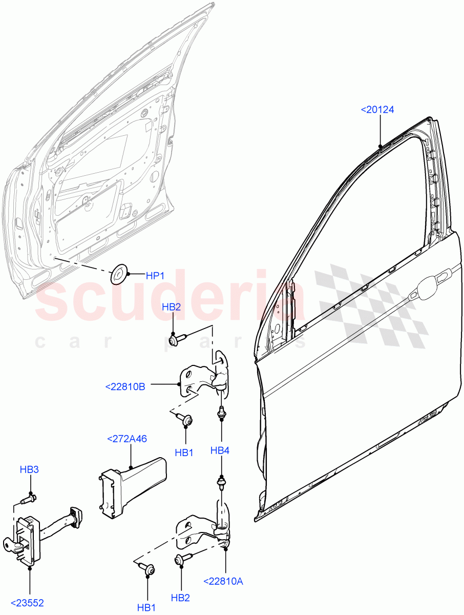 Front Doors, Hinges & Weatherstrips(Door Assembly And Hinges)(Halewood (UK)) of Land Rover Land Rover Discovery Sport (2015+) [1.5 I3 Turbo Petrol AJ20P3]