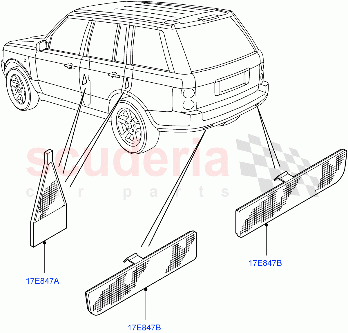 Rear Lamps(reflector and plate only (adhesive backing))((V)FROMAA000001) of Land Rover Land Rover Range Rover (2010-2012) [5.0 OHC SGDI NA V8 Petrol]