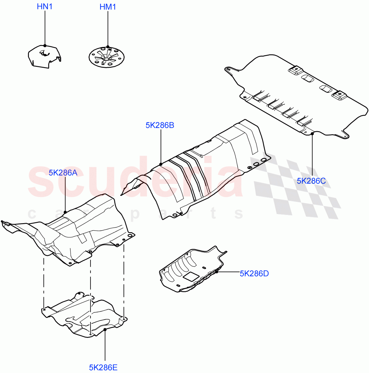 Splash And Heat Shields(2.2L CR DI 16V Diesel,Halewood (UK),2.0L I4 High DOHC AJ200 Petrol,2.0L I4 Mid DOHC AJ200 Petrol) of Land Rover Land Rover Range Rover Evoque (2012-2018) [2.0 Turbo Diesel]