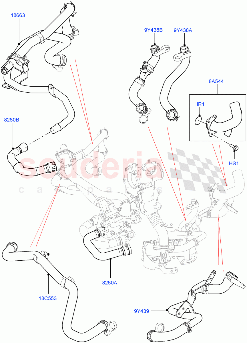 EGR Cooling System(2.0L I4 DSL MID DOHC AJ200,Japanese Emission + DPF,Stage V Plus DPF,2.0L I4 DSL HIGH DOHC AJ200,Proconve L6 Emissions)((V)FROMKH000001) of Land Rover Land Rover Discovery Sport (2015+) [2.0 Turbo Diesel]