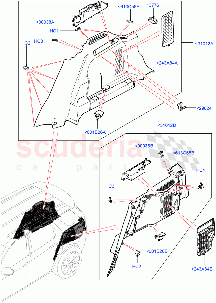 Side Trim(Itatiaia (Brazil),60/40 Load Through With Slide,Climate Control - Chiller Unit)((V)FROMHT000001) of Land Rover Land Rover Discovery Sport (2015+) [2.0 Turbo Diesel AJ21D4]