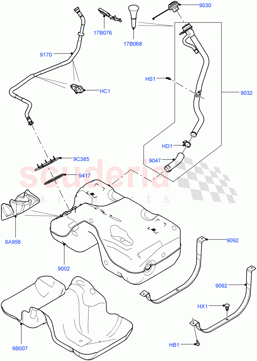 Fuel Tank & Related Parts(2.0L I4 DSL MID DOHC AJ200,Less Emission Tank,2.0L I4 DSL HIGH DOHC AJ200)((V)FROMGH000001) of Land Rover Land Rover Range Rover Evoque (2012-2018) [2.0 Turbo Diesel]