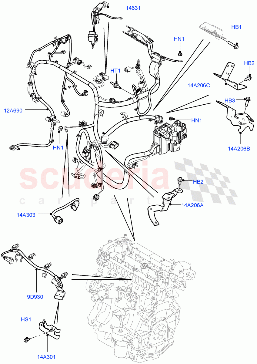 Electrical Wiring - Engine And Dash (Engine) (2.0L 16V TIVCT T/C Gen2 Petrol, Halewood (UK), 2.0L 16V TIVCT T/C 240PS Petrol) of Land Rover Land Rover Range Rover Evoque (2012-2018) [2.0 Turbo Diesel]