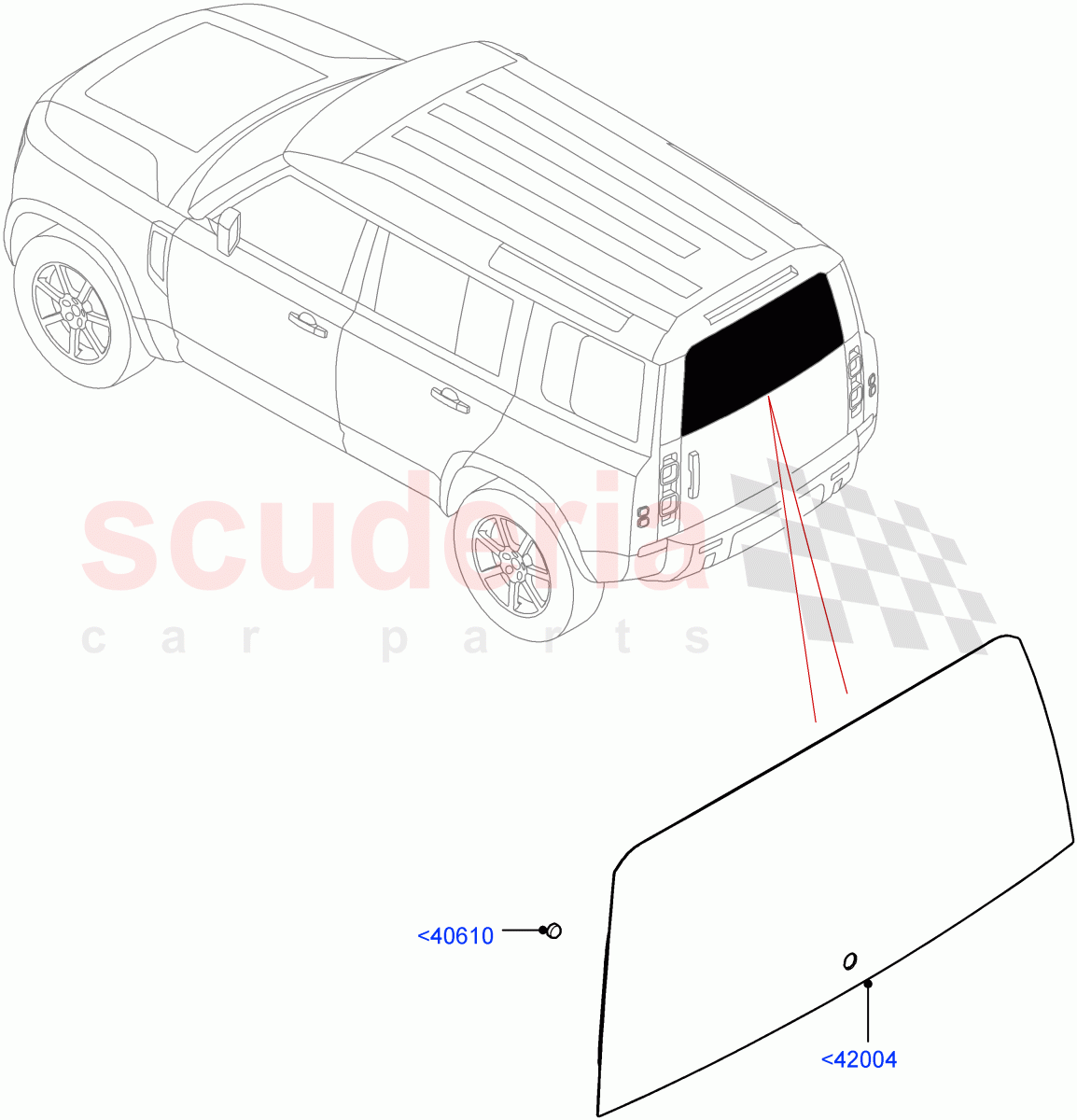 Back Window Glass of Land Rover Land Rover Defender (2020+) [2.0 Turbo Diesel]