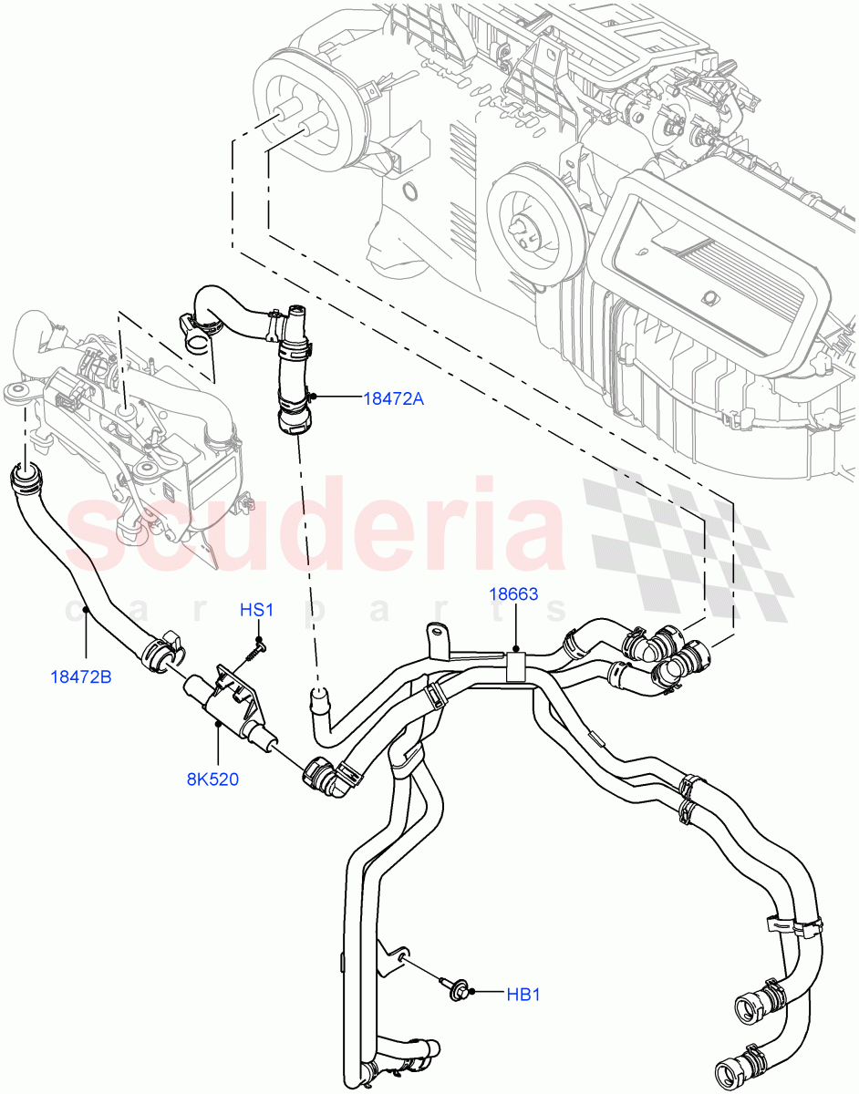 Heater Hoses(Solihull Plant Build)(2.0L I4 DSL MID DOHC AJ200,With Fuel Fired Heater,With Air Conditioning - Front/Rear,Less Park Heating,2.0L I4 DSL HIGH DOHC AJ200)((V)FROMHA000001,(V)TOHA999999) of Land Rover Land Rover Discovery 5 (2017+) [2.0 Turbo Petrol AJ200P]