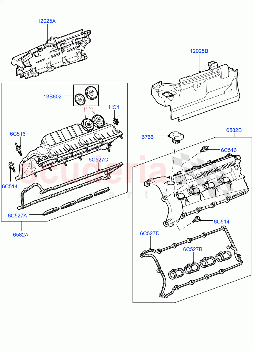 Cylinder Head Cover (5.0L OHC SGDI NA V8 Petrol - AJ133) ((V) FROMAA000001) of Land Rover Land Rover Range Rover Sport (2010-2013) [5.0 OHC SGDI NA V8 Petrol]