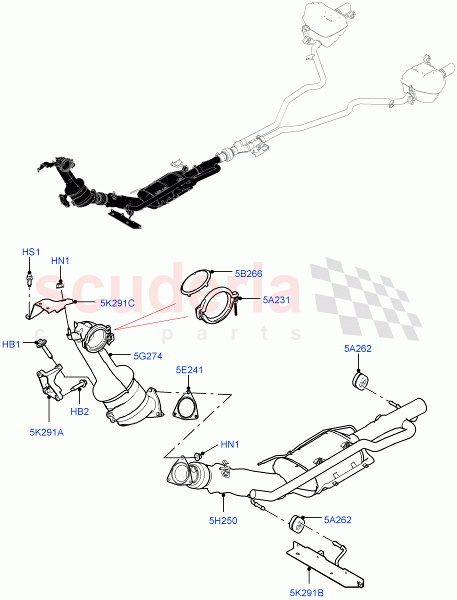 Exhaust System (Front Section) (2.0L I4 DSL MID DOHC AJ200, Itatiaia (Brazil), 2.0L I4 DSL HIGH DOHC AJ200) ((V) FROMGT000001) of Land Rover Land Rover Discovery Sport (2015+) [2.0 Turbo Diesel]