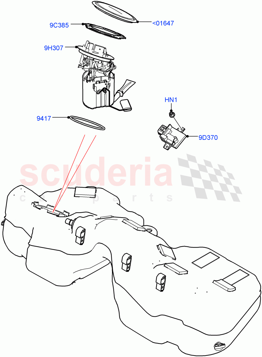 Fuel Pump And Sender Unit(2.0L I4 Mid DOHC AJ200 Petrol,2.0L I4 High DOHC AJ200 Petrol)((V)TOJA999999) of Land Rover Land Rover Range Rover Velar (2017+) [2.0 Turbo Petrol AJ200P]