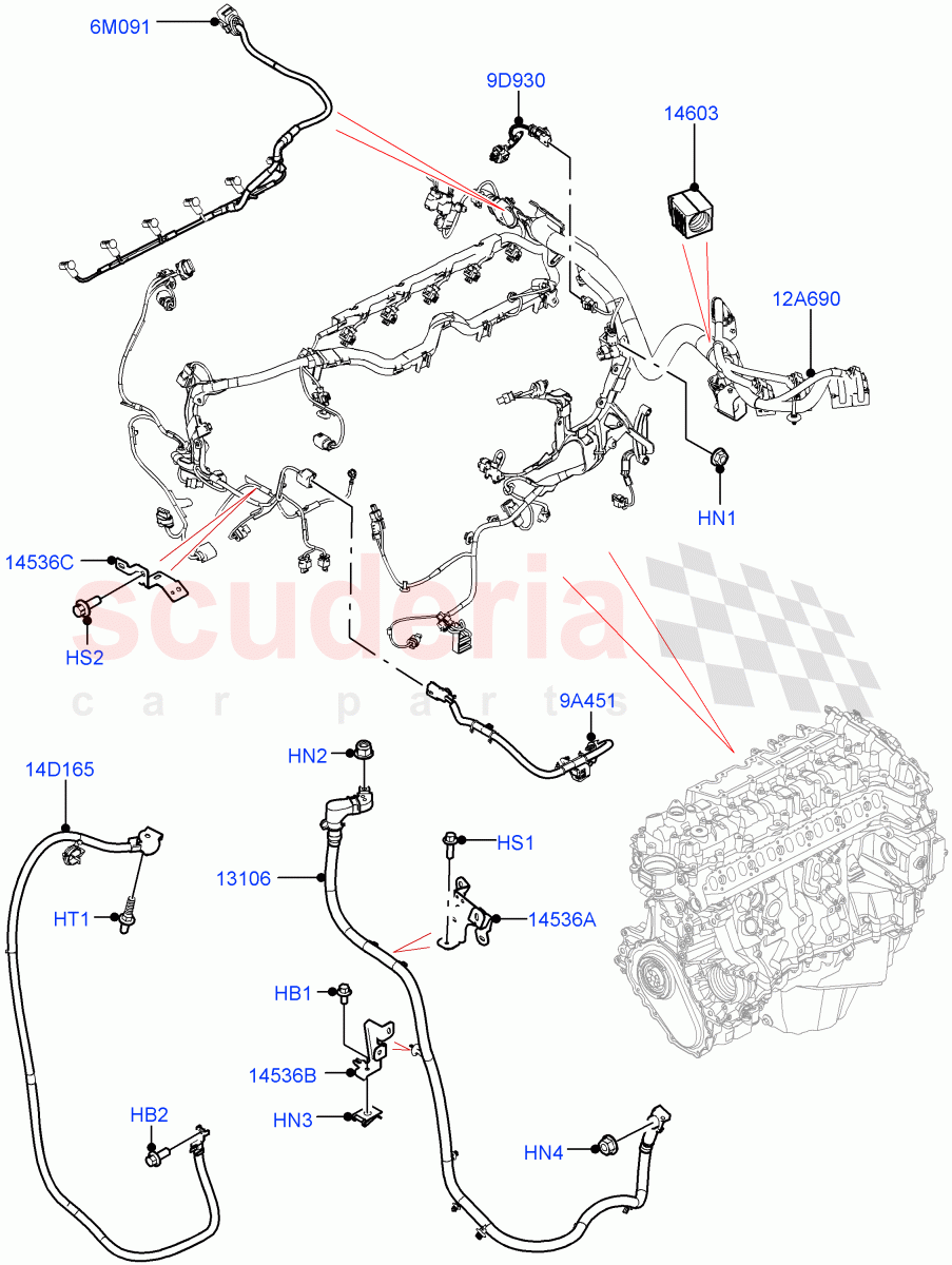 Engine Harness(Nitra Plant Build)(3.0L AJ20D6 Diesel High,Electric Engine Battery-MHEV)((V)FROMM2000001) of Land Rover Land Rover Defender (2020+) [3.0 I6 Turbo Diesel AJ20D6]