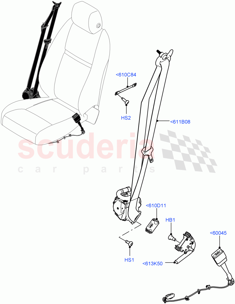 Front Seat Belts (Changsu (China)) of Land Rover Land Rover Range Rover Evoque (2019+) [2.0 Turbo Diesel AJ21D4]