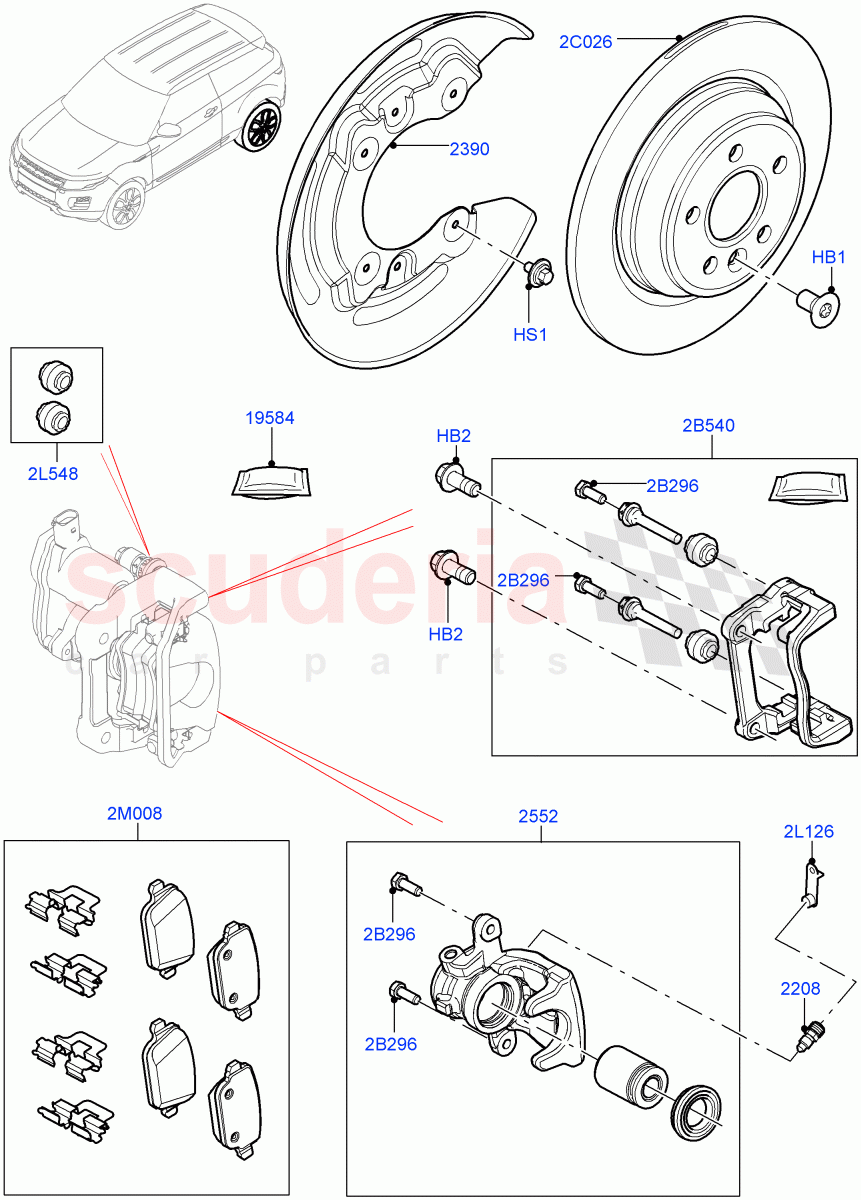 Rear Brake Discs And Calipers(Halewood (UK))((V)TOFH999999) of Land Rover Land Rover Range Rover Evoque (2012-2018) [2.0 Turbo Petrol GTDI]