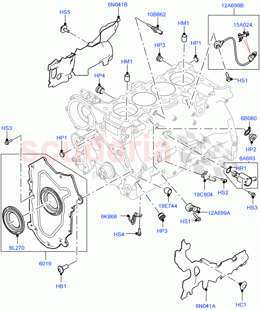 Cylinder Block And Plugs (Solihull Plant Build) (2.0L I4 High DOHC AJ200 Petrol, 2.0L I4 Mid DOHC AJ200 Petrol) ((V) FROMHA000001) of Land Rover Land Rover Range Rover Velar (2017+) [2.0 Turbo Petrol AJ200P]