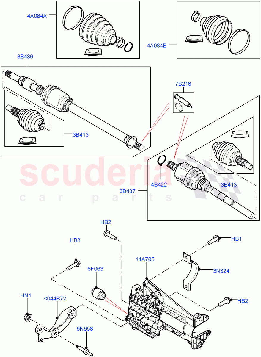 Drive Shaft - Front Axle Drive (1.5L AJ20P3 Petrol High PHEV, Halewood (UK), 1.5L AJ20P3 Petrol High) ((V) FROMLH000001) of Land Rover Land Rover Range Rover Evoque (2019+) [2.0 Turbo Diesel]