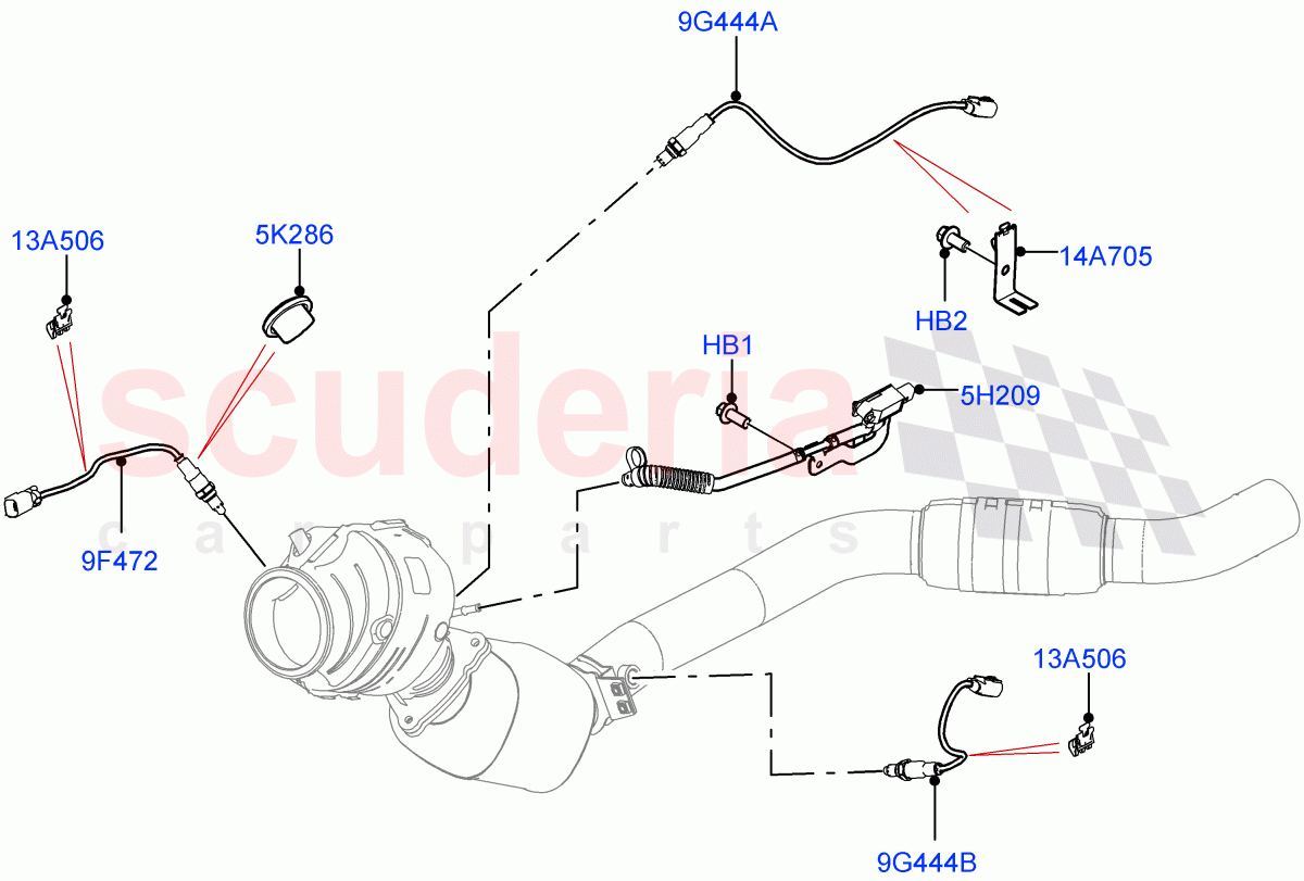 Exhaust Sensors And Modules(Nitra Plant Build)(3.0L AJ20P6 Petrol High,China N6B (Petrol) - Compliance,EU6D - Final (Petrol) Emission,Beijing 6 Petrol Emission) of Land Rover Land Rover Defender (2020+) [3.0 I6 Turbo Petrol AJ20P6]