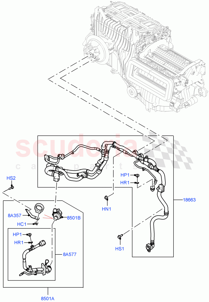 Heater Hoses(3.0L AJ20P6 Petrol High,With Ptc Heater,Premium Air Conditioning-Front/Rear,Less Heater) of Land Rover Land Rover Range Rover (2022+) [4.4 V8 Turbo Petrol NC10]