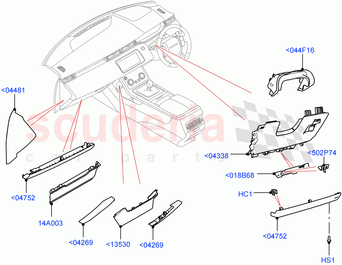 Instrument Panel (Lower, External Components) (Halewood (UK)) of Land Rover Land Rover Range Rover Evoque (2019+) [2.0 Turbo Petrol AJ200P]