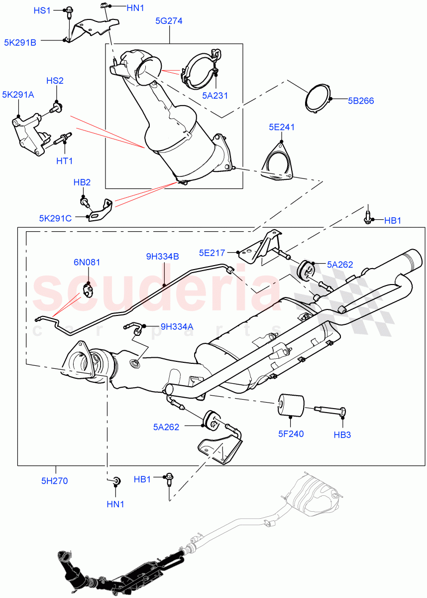 Front Exhaust System (2.0L AJ20D4 Diesel High PTA, EU6D Diesel + DPF Emissions, Halewood (UK), 2.0L AJ20D4 Diesel Mid PTA, 2.0L AJ20D4 Diesel LF PTA, Japanese Emission + DPF, Bharat VI Emission) of Land Rover Land Rover Range Rover Evoque (2019+) [2.0 Turbo Diesel]