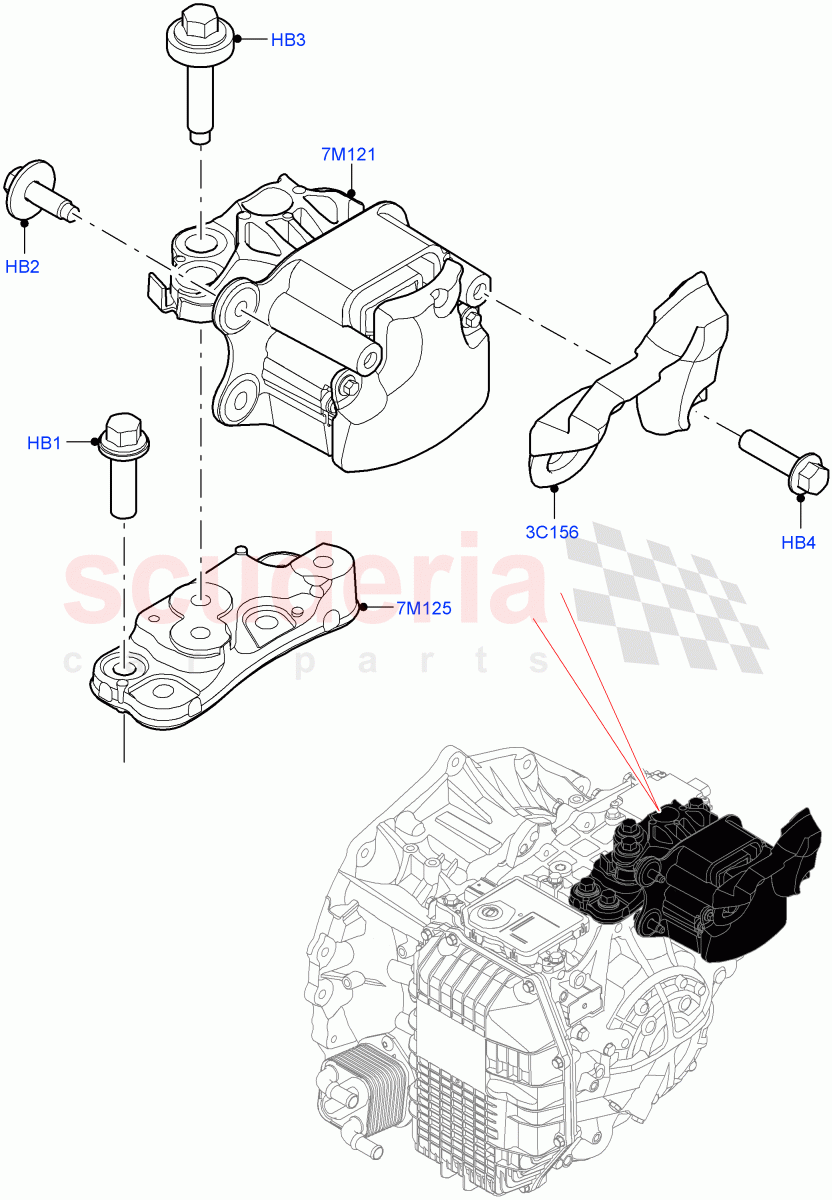 Transmission Mounting (1.5L AJ20P3 Petrol High PHEV, 8 Speed Automatic Trans 8G30, Halewood (UK), 1.5L AJ20P3 Petrol High) ((V) FROMLH000001) of Land Rover Land Rover Range Rover Evoque (2019+) [1.5 I3 Turbo Petrol AJ20P3]