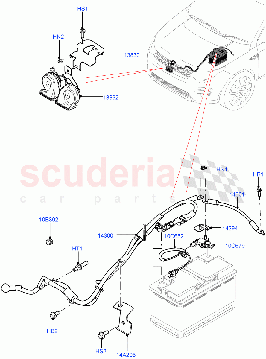 Battery Cables And Horn(Halewood (UK))((V)TOKH999999) of Land Rover Land Rover Discovery Sport (2015+) [2.0 Turbo Diesel AJ21D4]