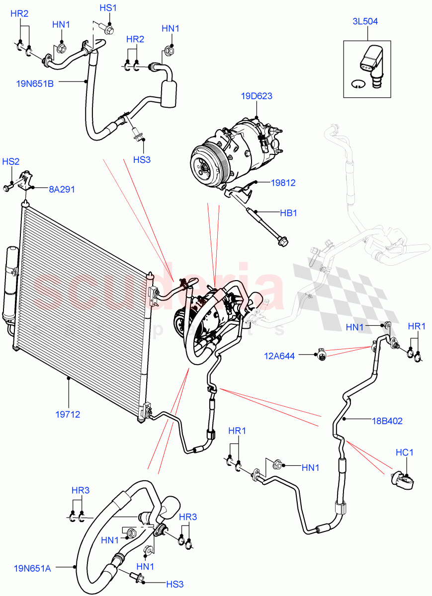 Air Conditioning Condensr/Compressr (Solihull Plant Build, Front) (3.0L DOHC GDI SC V6 PETROL) ((V) FROMHA000001) of Land Rover Land Rover Discovery 5 (2017+) [3.0 I6 Turbo Diesel AJ20D6]