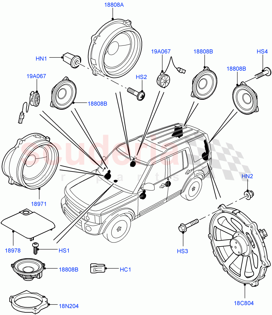 Speakers(With Premium Sound System)((V)FROMAA000001,(V)TOBA999999) of Land Rover Land Rover Discovery 4 (2010-2016) [4.0 Petrol V6]