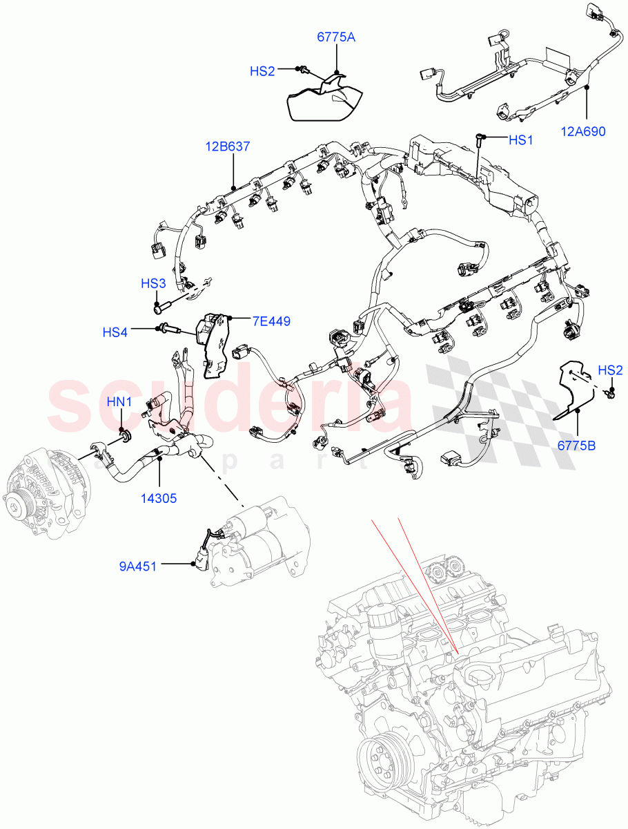 Electrical Wiring - Engine And Dash (5.0L P AJ133 DOHC CDA S/C Enhanced, 5.0 Petrol AJ133 DOHC CDA) ((V) FROMJA000001) of Land Rover Land Rover Range Rover Sport (2014+) [5.0 OHC SGDI SC V8 Petrol]