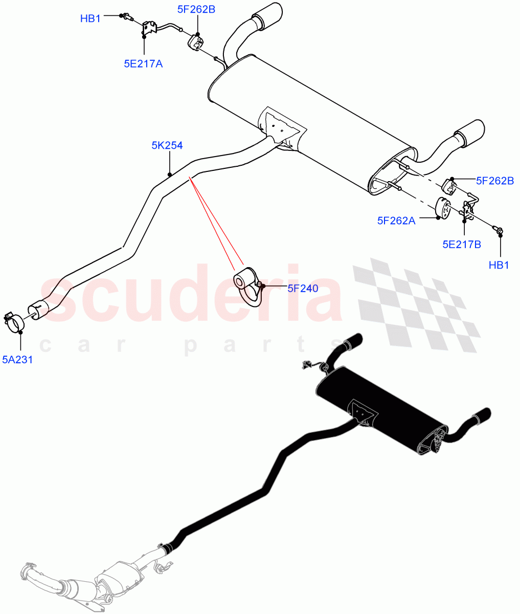 Rear Exhaust System (2.2L CR DI 16V Diesel, With 5 Seat Configuration) of Land Rover Land Rover Discovery Sport (2015+) [2.2 Single Turbo Diesel]