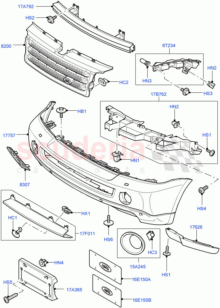 Radiator Grille And Front Bumper ((V) TO9A999999) of Land Rover Land Rover Range Rover Sport (2005-2009) [2.7 Diesel V6]