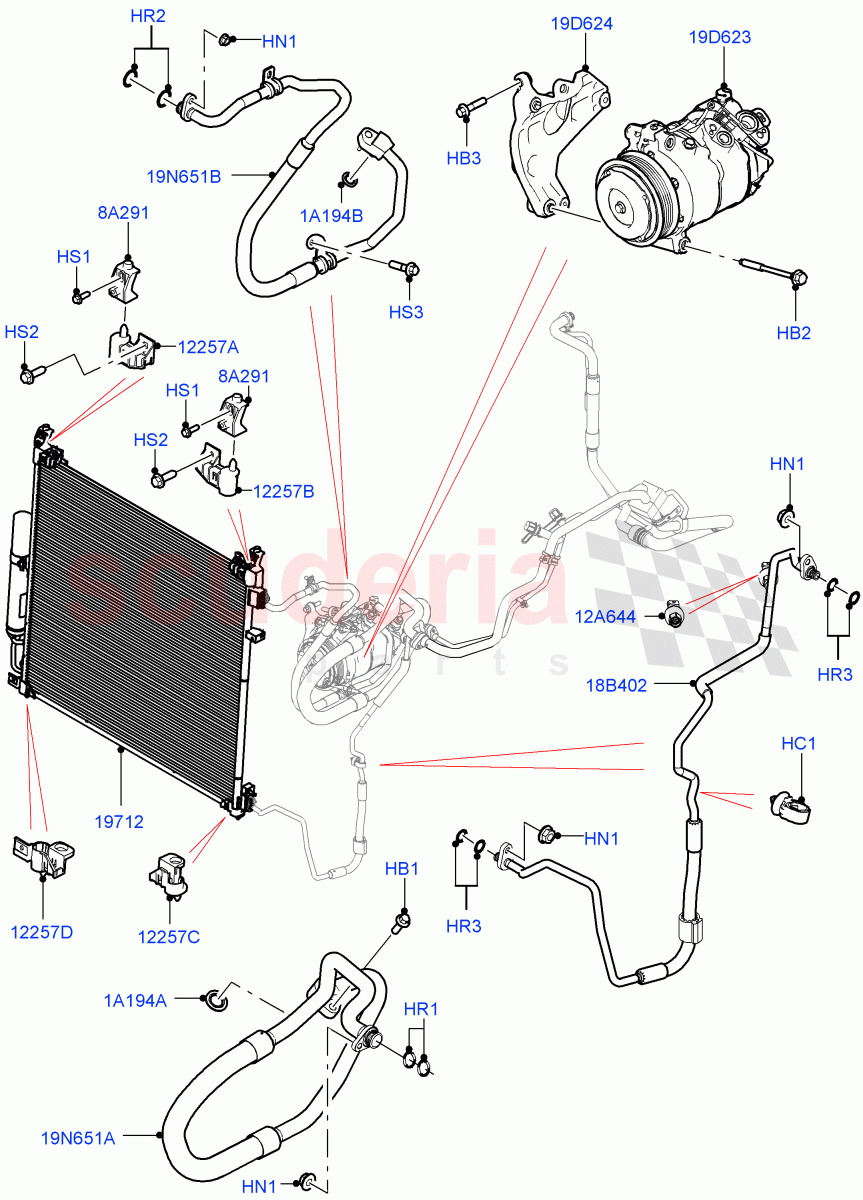 Air Conditioning Condensr/Compressr (Nitra Plant Build, Front) (3.0L AJ20D6 Diesel High) ((V) FROMM2000001) of Land Rover Land Rover Discovery 5 (2017+) [3.0 I6 Turbo Diesel AJ20D6]