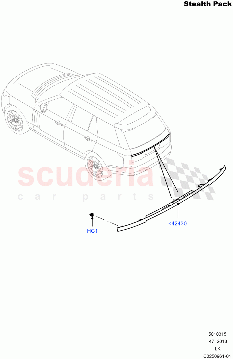 Luggage Compartment Door(Stealth Pack, Finisher And Seals)(With Black Gloss Grille)((V)FROMEA000001,(V)TOHA999999) of Land Rover Land Rover Range Rover (2012-2021) [5.0 OHC SGDI NA V8 Petrol]