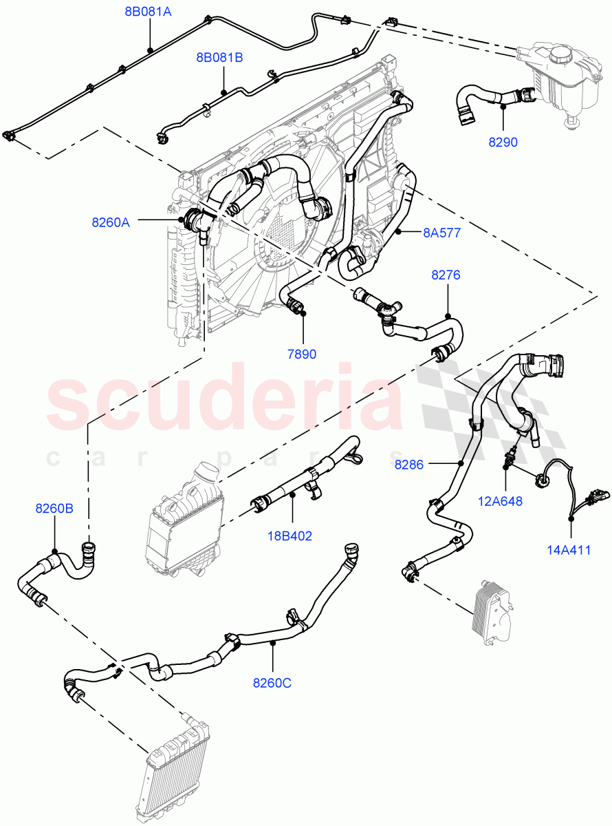 Cooling System Pipes And Hoses(2.0L AJ20P4 Petrol Mid PTA,Changsu (China),Extra High Engine Cooling,Less Active Tranmission Warming) of Land Rover Land Rover Range Rover Evoque (2019+) [2.0 Turbo Petrol AJ200P]