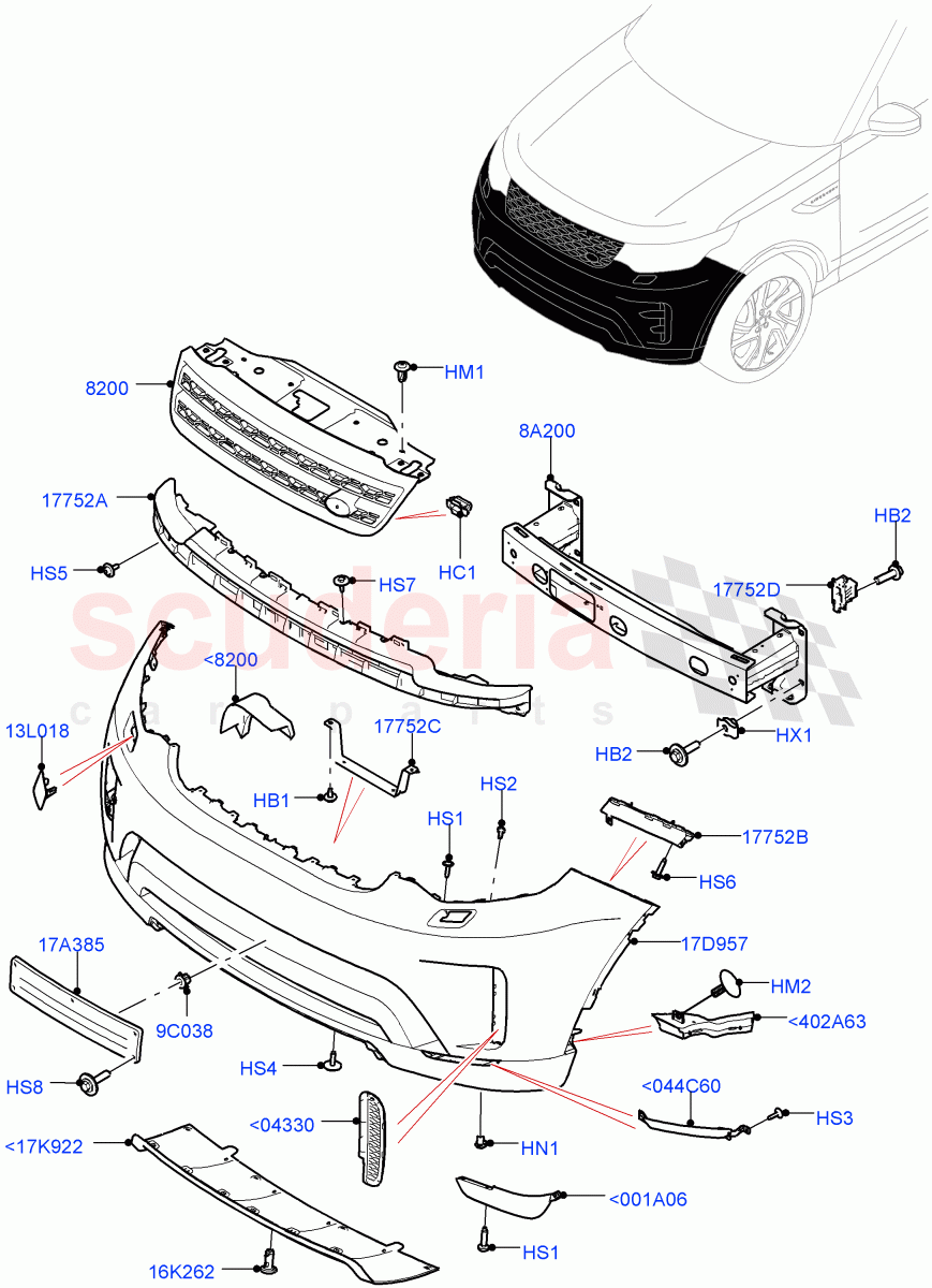 Radiator Grille And Front Bumper(Solihull Plant Build)(Non Sport/Dynamic)((V)FROMHA000001) of Land Rover Land Rover Discovery 5 (2017+) [3.0 DOHC GDI SC V6 Petrol]