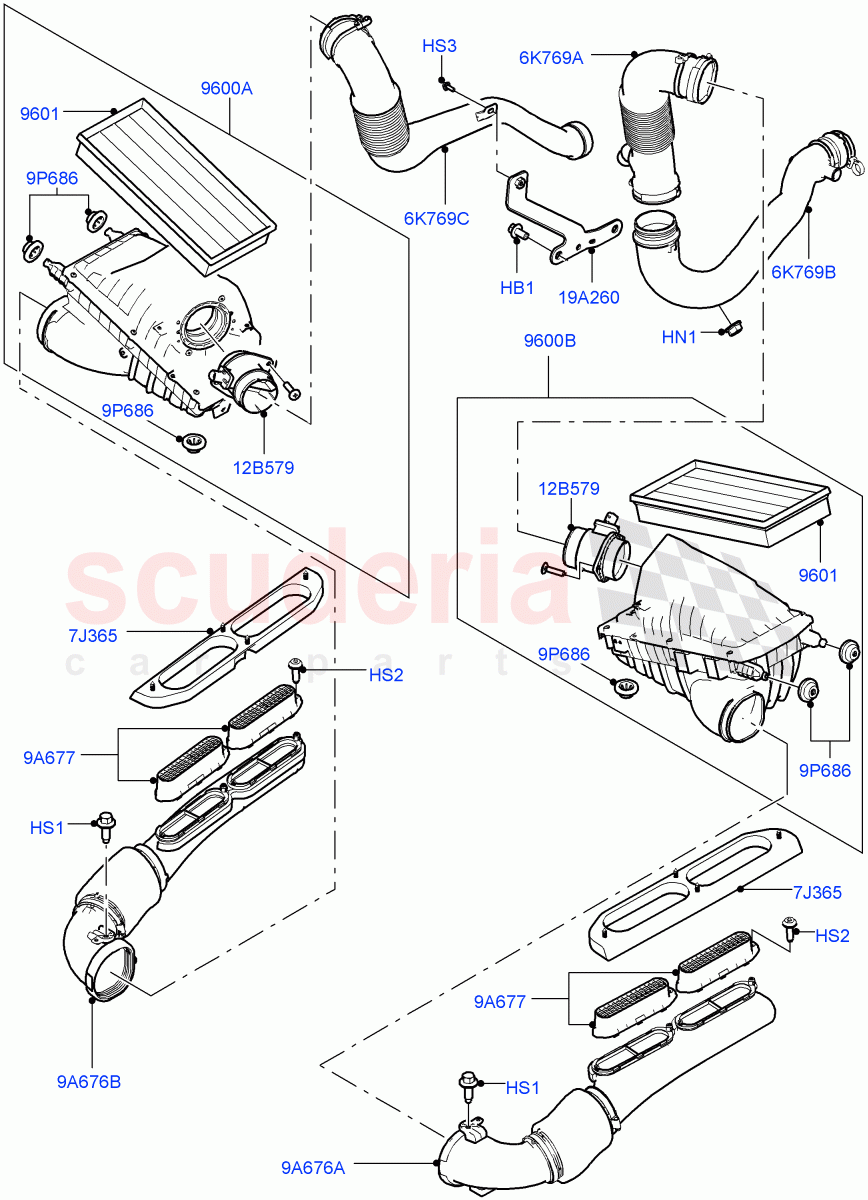 Air Cleaner (3.0L 24V V6 Turbo Diesel Std Flow, 3.0 V6 Diesel Electric Hybrid Eng, 3.0L 24V DOHC V6 TC Diesel) of Land Rover Land Rover Range Rover Sport (2014+) [3.0 Diesel 24V DOHC TC]