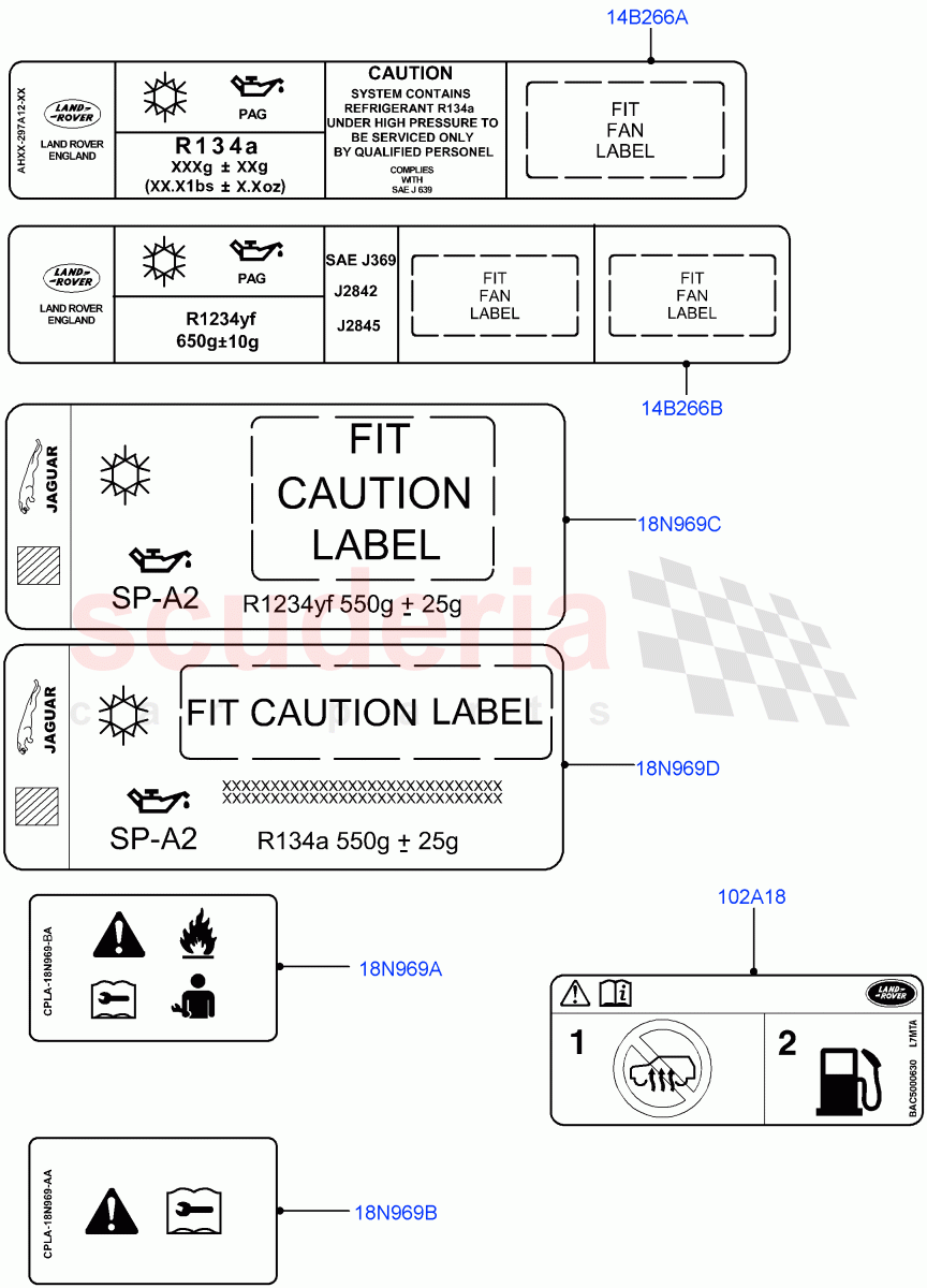 Labels(Air Conditioning) of Land Rover Land Rover Range Rover Velar (2017+) [3.0 Diesel 24V DOHC TC]